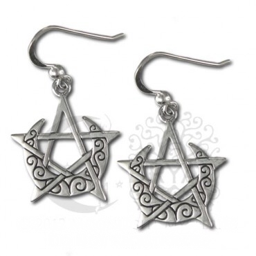 Crescent Moon Pentagram Earrings - Click Image to Close