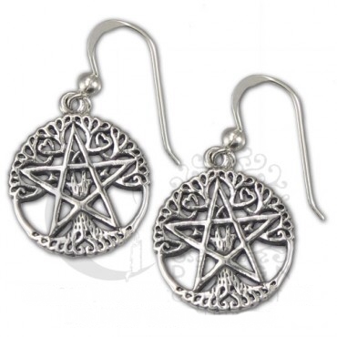 Cut Out Tree Pentacle Pentagram Earrings - Click Image to Close