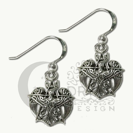 Silver Crescent Raven Pentacle Earrings - Click Image to Close