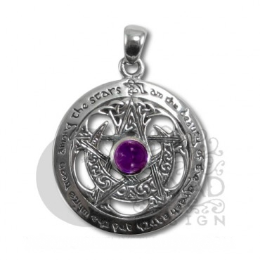 Large Cut Out Moon Pentacle Pendant with Amethyst - Click Image to Close
