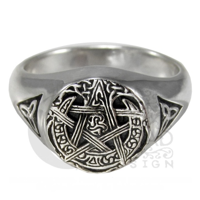Sterling Silver Moon Pentacle Ring sz 8 - Click Image to Close