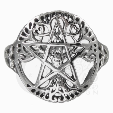Sterling Silver Cut Tree Pentacle Ring sz 12 - Click Image to Close
