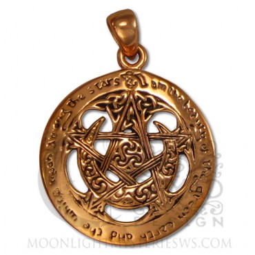 Copper Large Cut Out Moon Pentacle Pendant - Click Image to Close