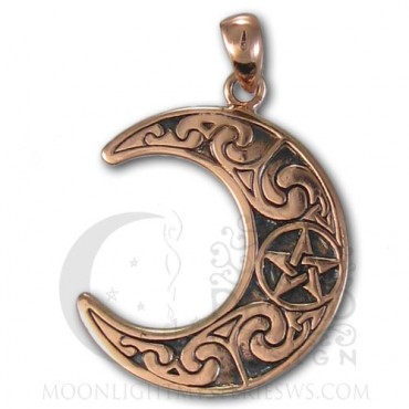 Copper Horned Moon Crescent Pendant - Click Image to Close