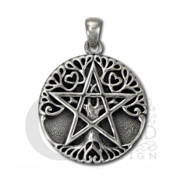 Sterling Silver Large Tree Pentacle Pendant - Click Image to Close