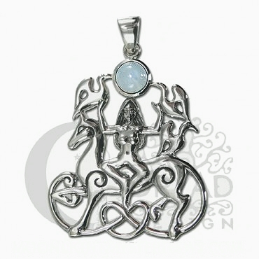 Sterling Silver Rhiannon Pendant with Rainbow Moonstone