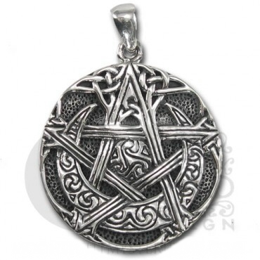 Sterling Silver Moon Pentacle Pendant - Click Image to Close