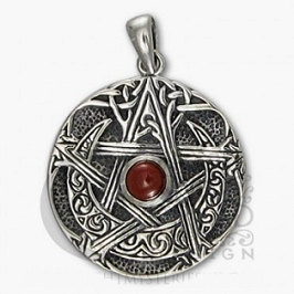 Sterling Silver Large Moon Pentacle with Garnet - Click Image to Close