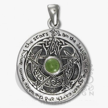 Sterling Silver Large Moon Pentacle with Moldavite - Click Image to Close