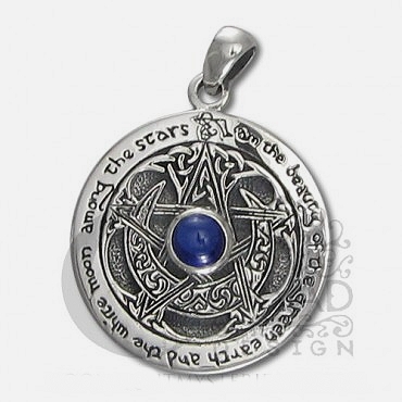 Sterling Silver Large Moon Pentacle with Blue Sapphire - Click Image to Close