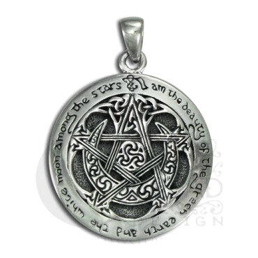 Sterling Silver Large Moon Pentacle Pendant - Click Image to Close