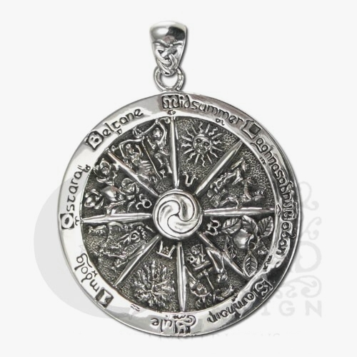 Sterling Silver Wheel of the Year Pendant - Click Image to Close