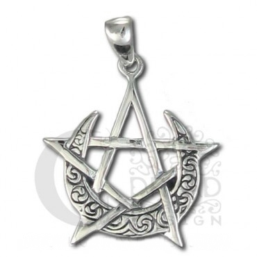 Sterling Silver Simple Moon Pentacle Pendant - Click Image to Close