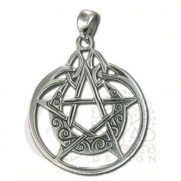Sterling Silver Crescent Moon Pentacle Pendant with Circle - Click Image to Close
