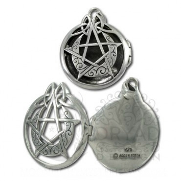 Sterling Silver Crescent Moon Pentacle Aromatherapy Locket - Click Image to Close