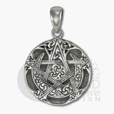 Sterling Silver Small Moon Pentacle Pendant - Click Image to Close