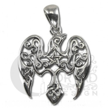 Sterling Silver Small Raven Pentacle Pendant - Click Image to Close