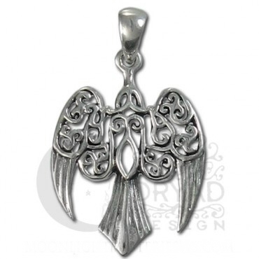 Sterling Silver Small Morrigan Raven Pendant - Click Image to Close