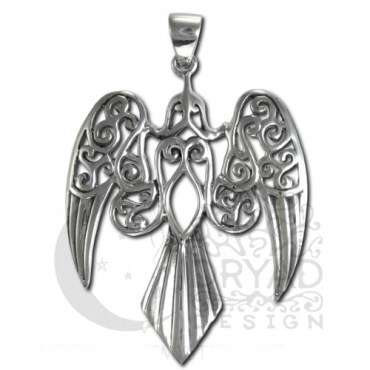 Sterling Silver Large Morrigan Raven Pendant - Click Image to Close