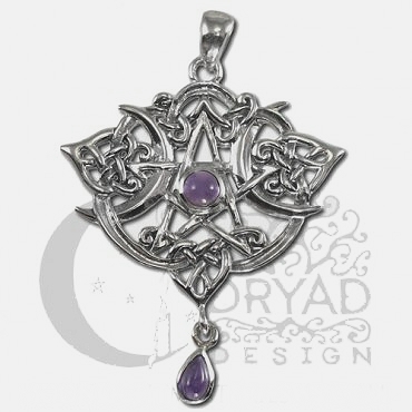 Sterling Silver Heart Pentacle Pendant with Amethyst - Click Image to Close