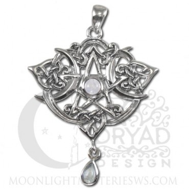 Sterling Silver Heart Pentacle Pendant - Rainbow Moonstone - Click Image to Close