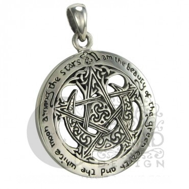 Sterling Silver Large Cut Out Moon Pentacle Pendant - Click Image to Close