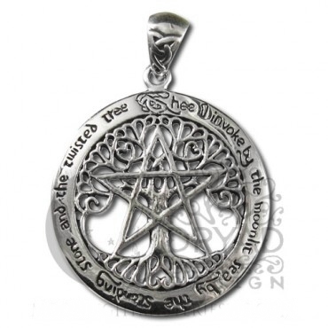Sterling Silver Extra Large Cut Out Tree Pentacle Pendant - Click Image to Close