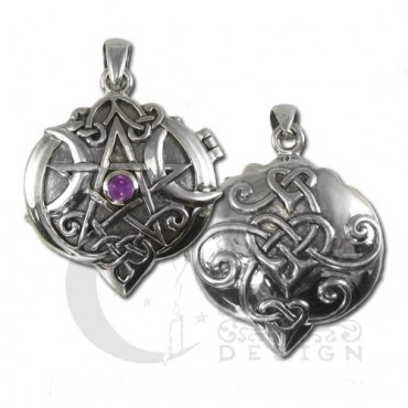 Sterling Silver Heart Pentacle Locket with Amethyst - Click Image to Close