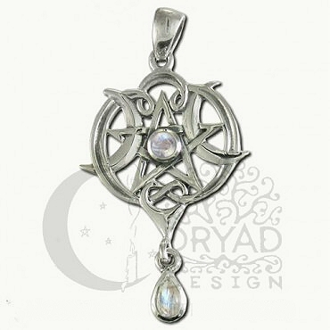 Sterling Silver Small Heart Pentacle Pendant with Rainbow Moonst