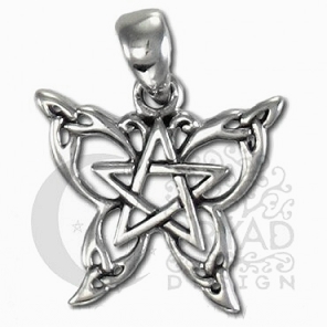 Sterling Silver Small Butterfly Pentacle Pendant - Click Image to Close