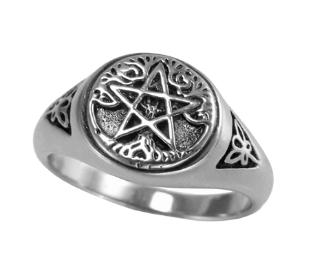Sterling Silver Tree Pentacle Ring sz 9 - Click Image to Close