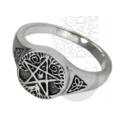 Sterling Silver Small Tree Pentacle Ring sz 5 - Click Image to Close