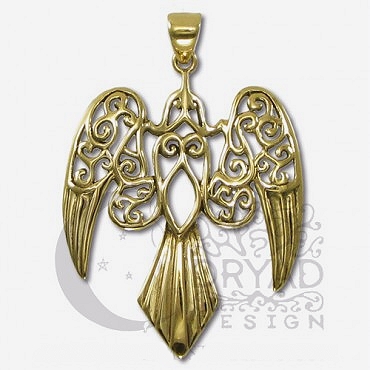 Bronze Large Morrigan Raven Pendant - Click Image to Close