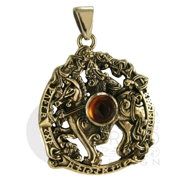 Bronze Odin Pendant with Amber - Click Image to Close