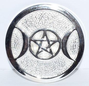 Silver Plated Brass Triple Moon altar tile 3 1/2" - Click Image to Close