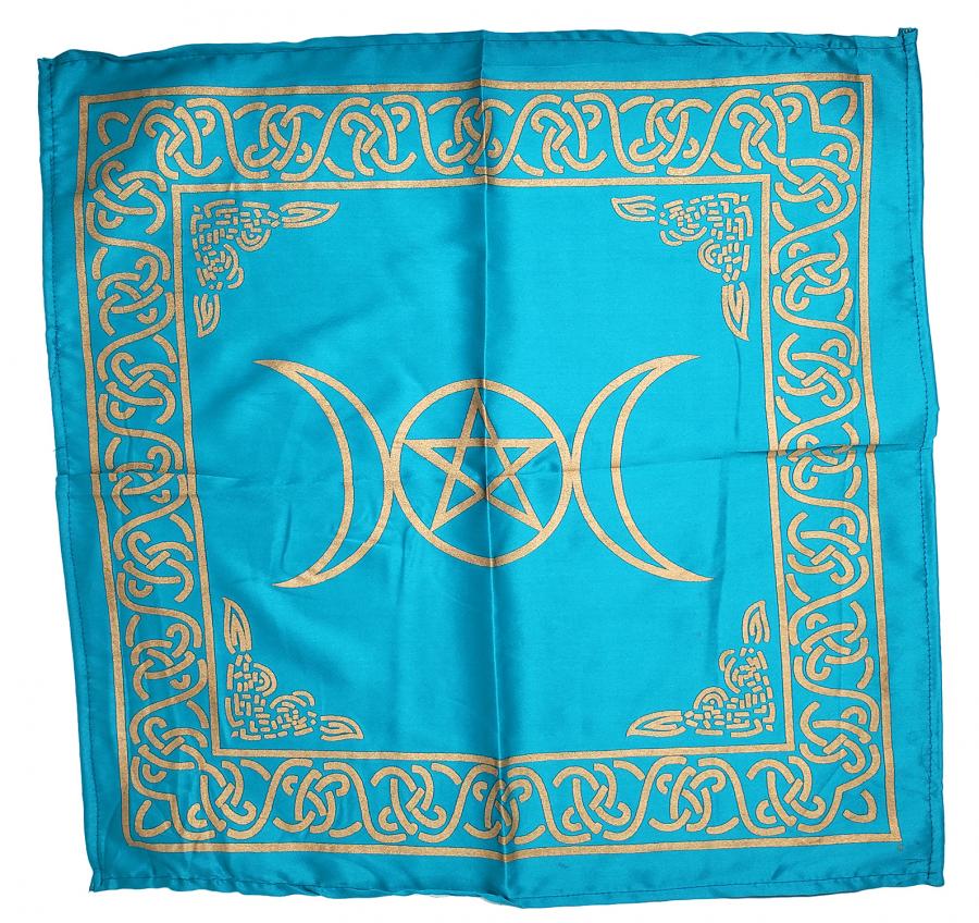 Altat Cloth Pentacle Triple Moon Goddess - Turquoise - Click Image to Close