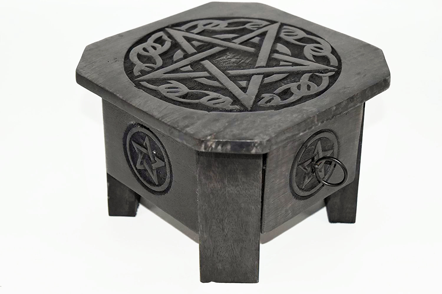 Pentacle Wood Altar Table with Drawer 7.5" x 5" High - Click Image to Close