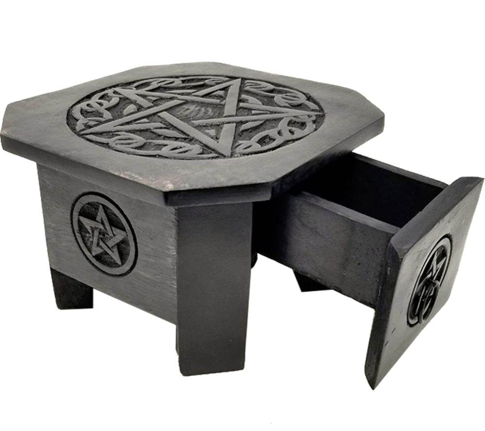 Pentacle Wood Altar Table with Drawer 7.5" x 5" High - Click Image to Close