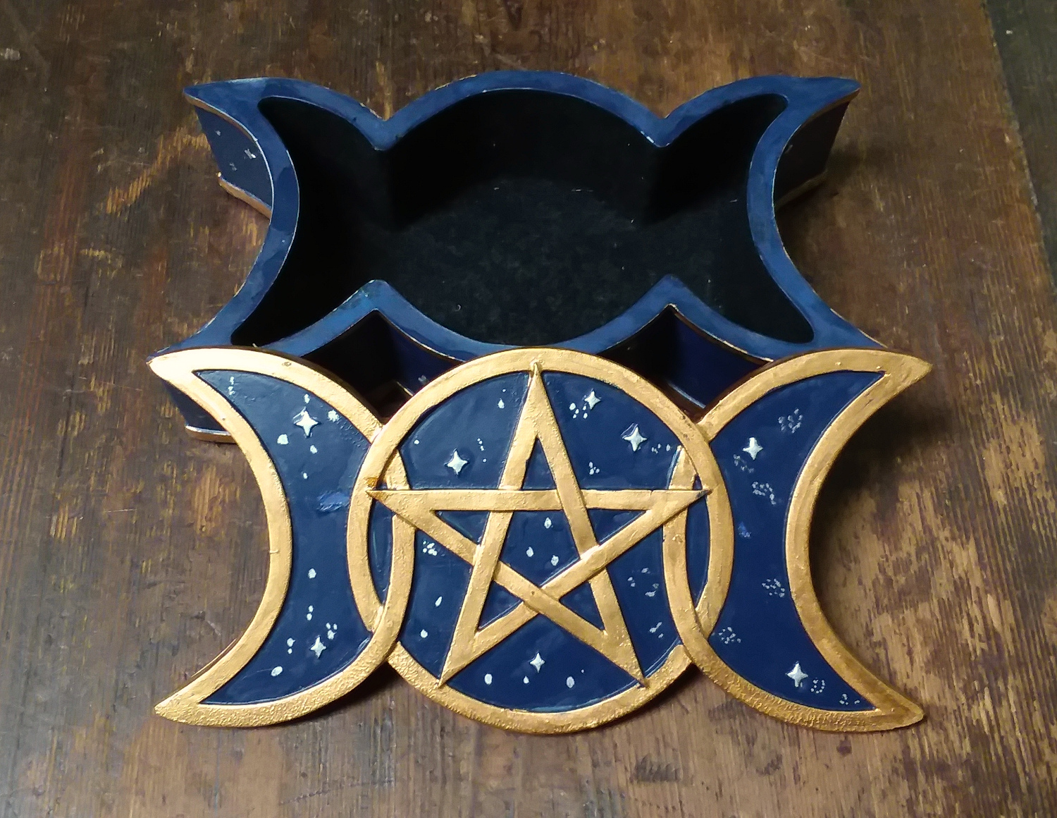 Triple Moon Goddess and Pentacle Box - Blue & Gold - Click Image to Close