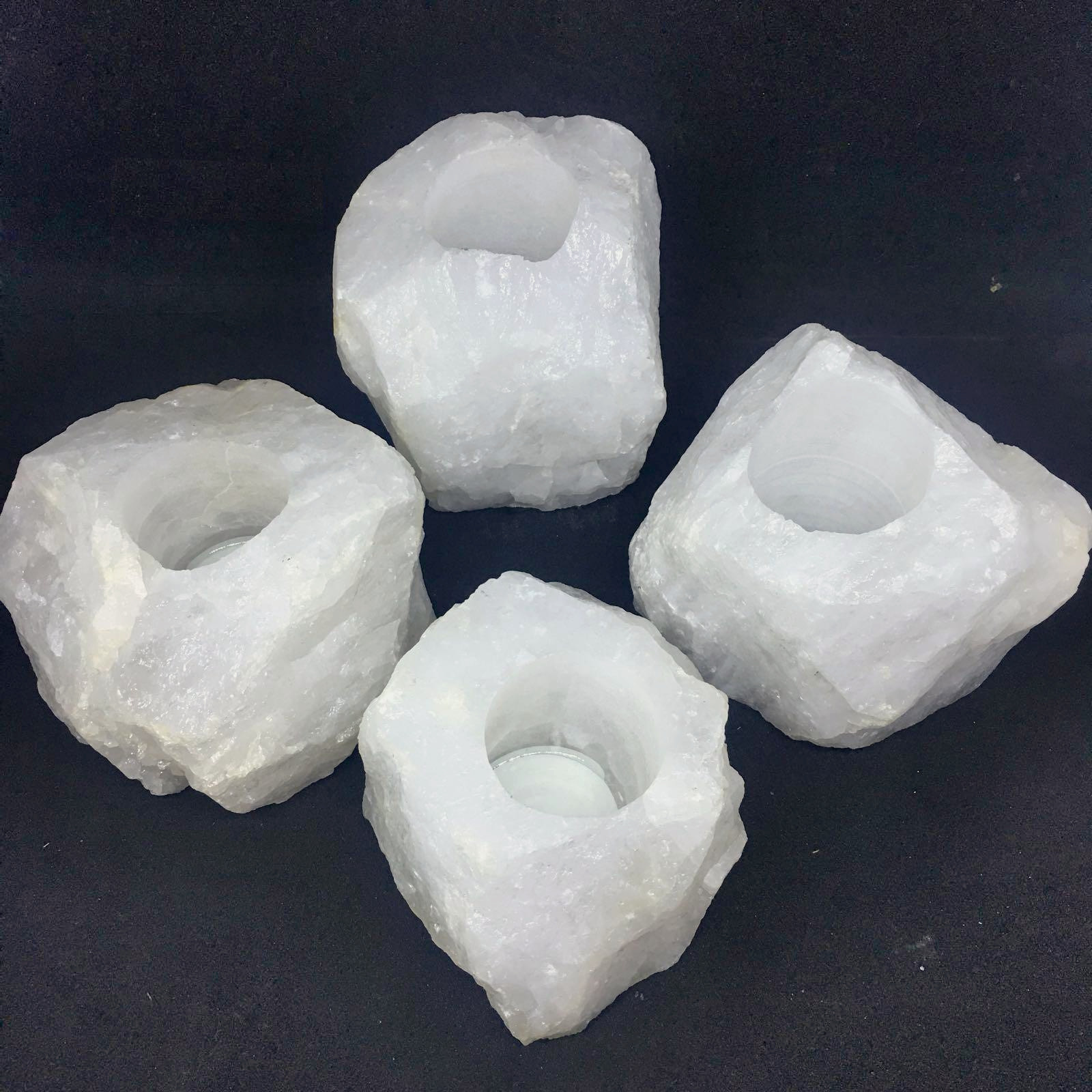 Crystal Quartz Rough Natural Tealight Candle Holder - 1pc - Click Image to Close