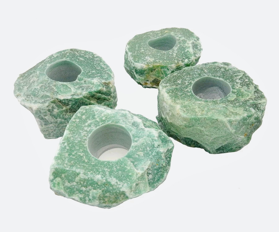 Green Quartz Crystal Natural Rough Tealight Candle Holder - 1pc - Click Image to Close