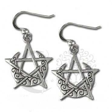 Crescent Moon Pentacle Earrings - Click Image to Close