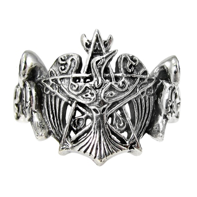 Crescent Raven Pentacle Ring - sz 9 - Click Image to Close