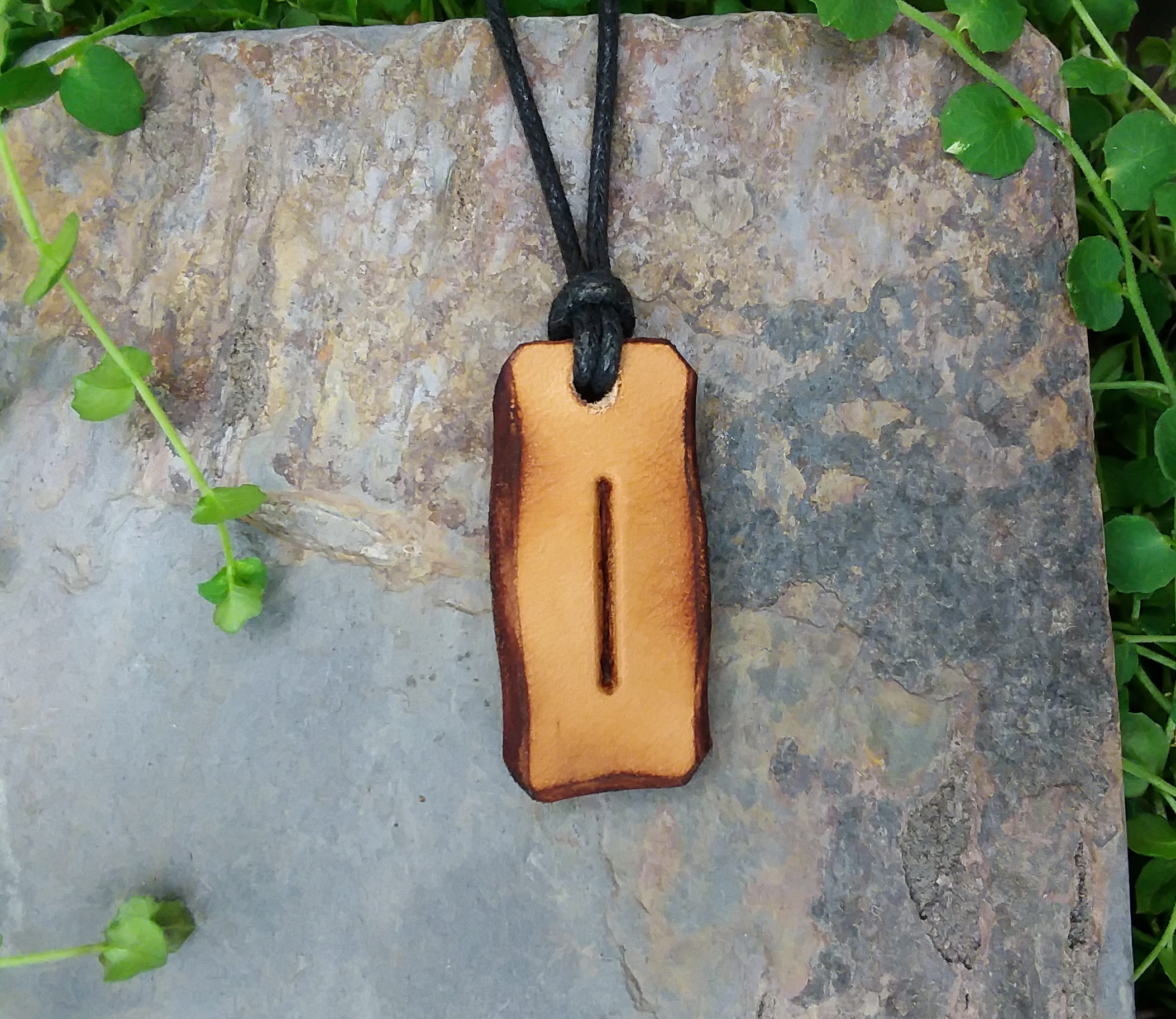Leather Rune Pendant - Isa "Ice" Patience & Reflection - Click Image to Close