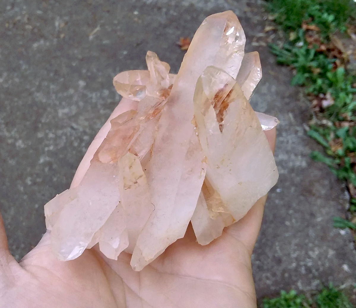 Lemurian raw crystal quartz point cluster with Red Ghost Phantom - Click Image to Close