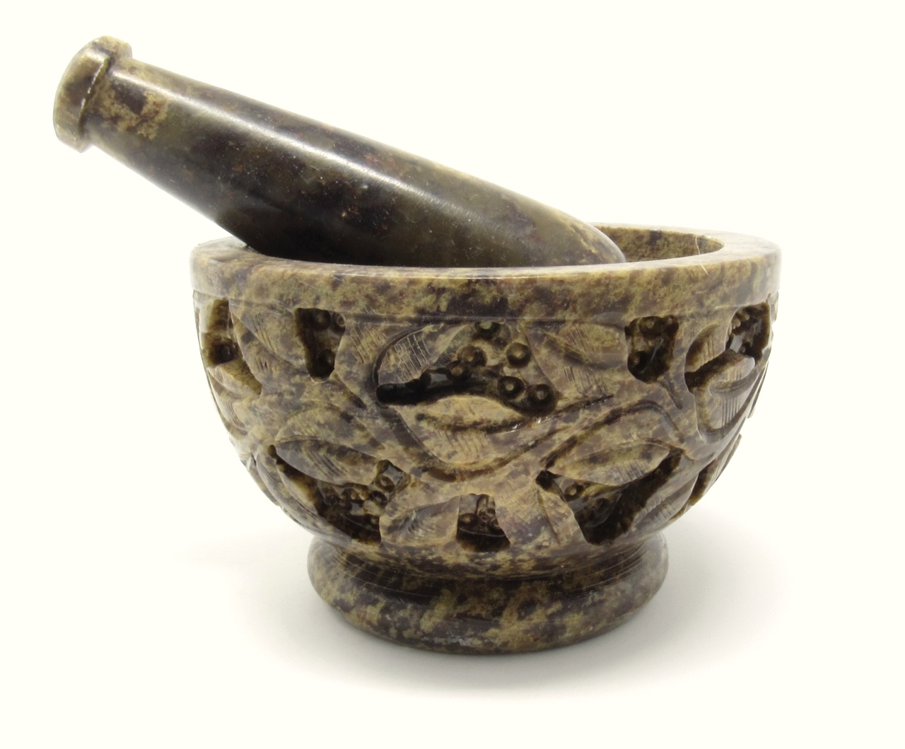 Carved Floral Soapstone Mortar & Pestle - Click Image to Close