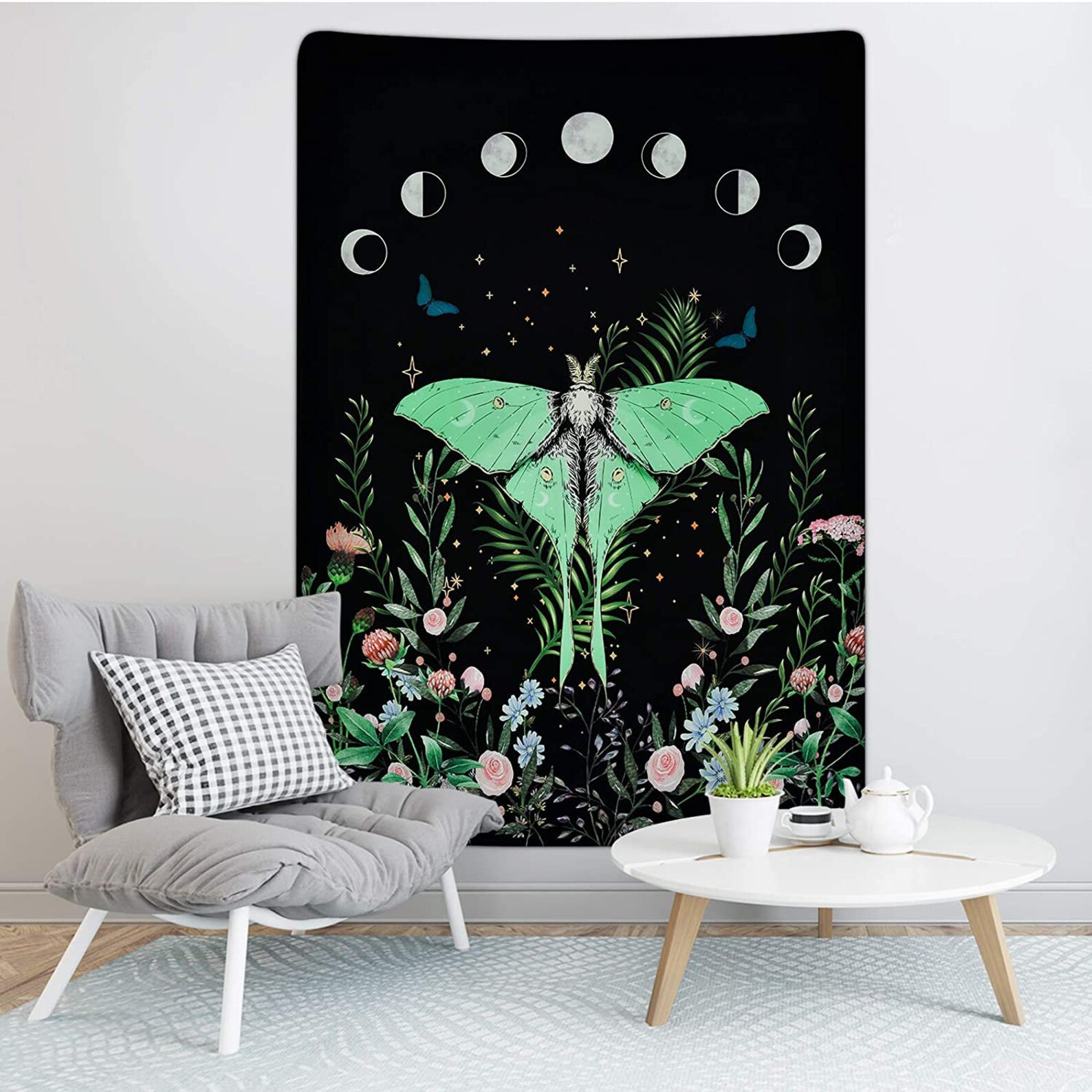 Lunar Moth Moon Phase Tapestry 51"x59"