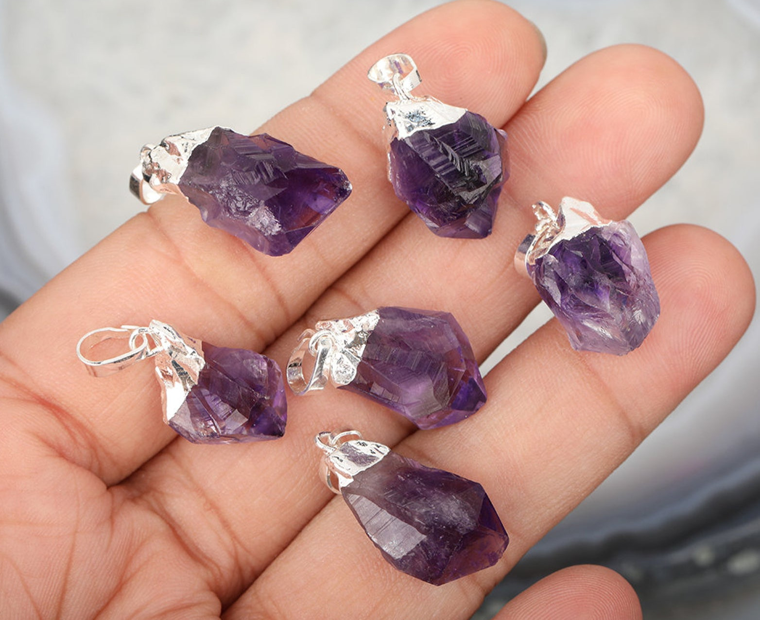 Natural Raw Amethyst Point Pendant on cord Necklace - Click Image to Close