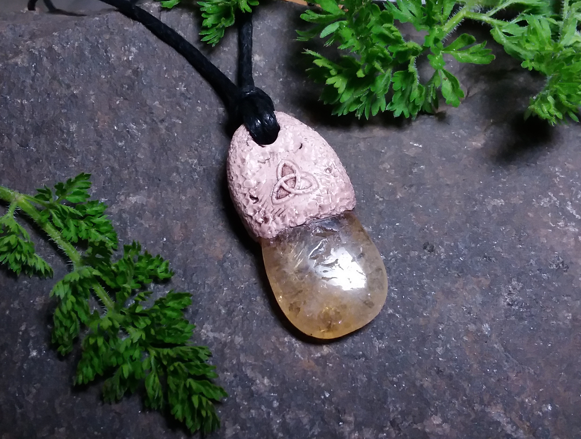 Citrine and Triquetra Polymer Pendant