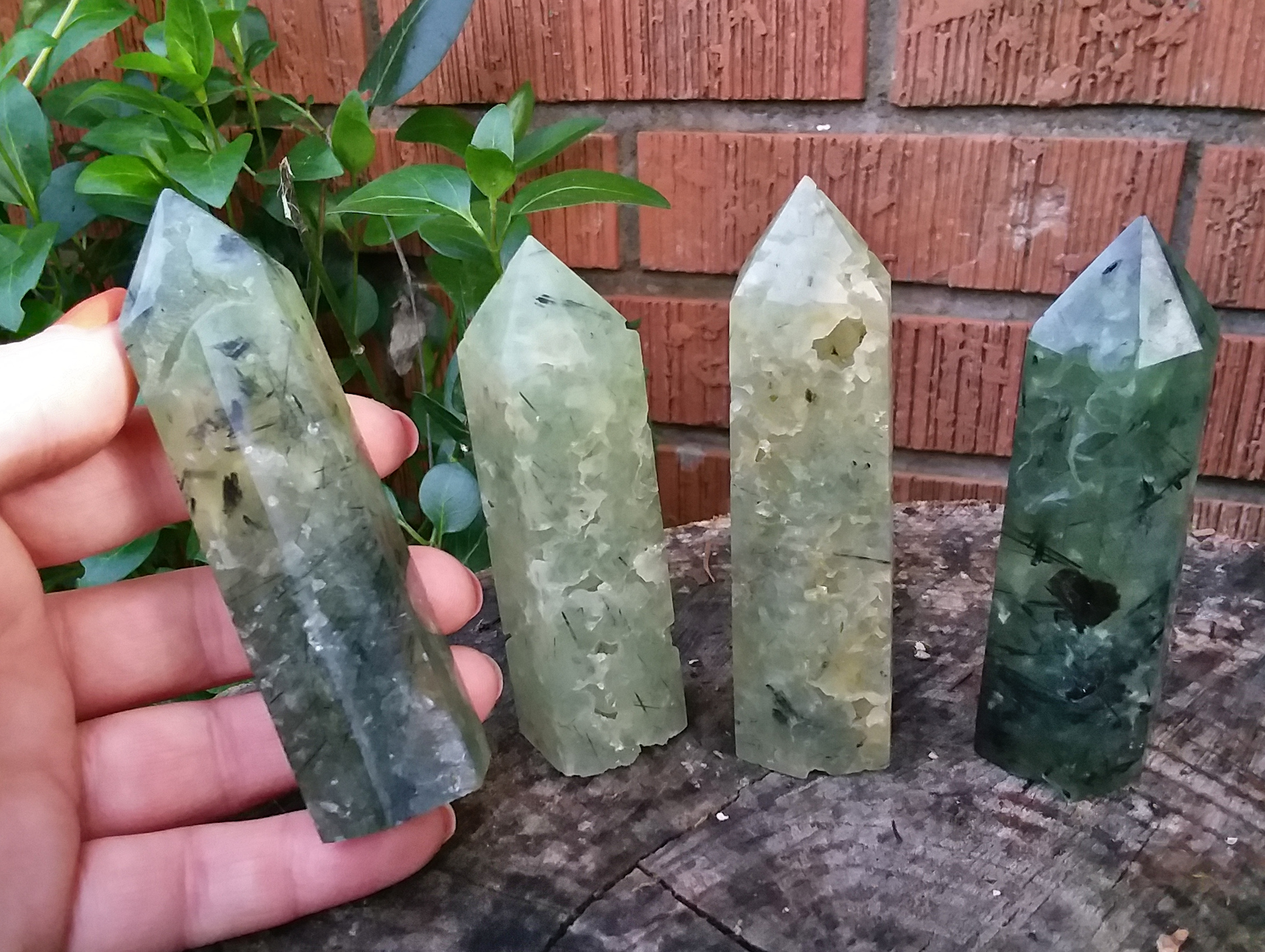 Prehnite & Green Epidote point tower - Click Image to Close